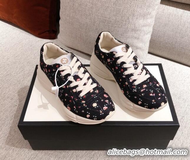 Unique Grade Gucci Rhyton Liberty London Floral Sneakers 031152 Black 2021