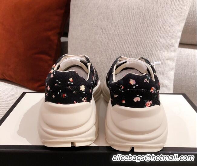 Unique Grade Gucci Rhyton Liberty London Floral Sneakers 031152 Black 2021