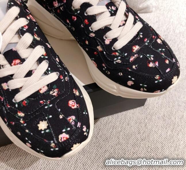 Unique Grade Gucci Rhyton Liberty London Floral Sneakers 031152 Black 2021