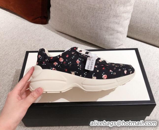 Unique Grade Gucci Rhyton Liberty London Floral Sneakers 031152 Black 2021