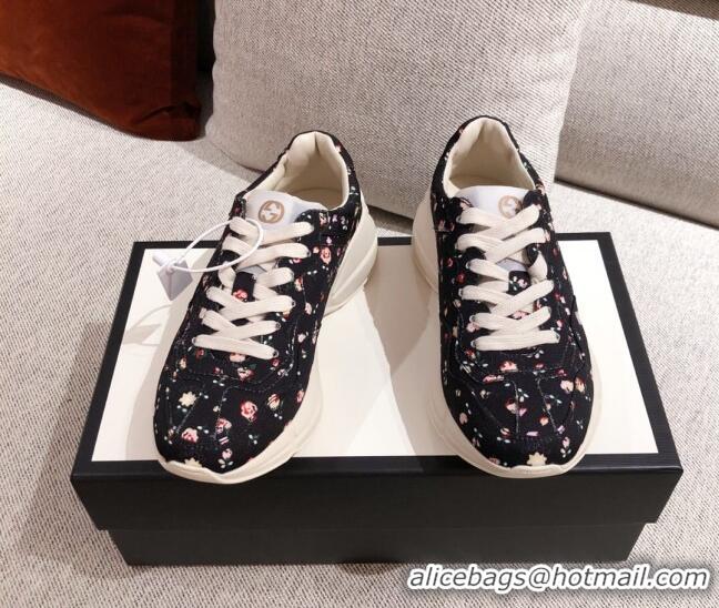 Unique Grade Gucci Rhyton Liberty London Floral Sneakers 031152 Black 2021