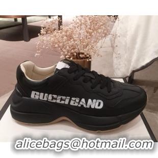 Low Cost Gucci Rhyton Sneakers in Band Print Leather 031155 Black 2021