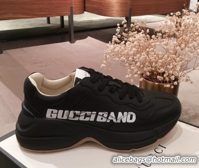 Low Cost Gucci Rhyton Sneakers in Band Print Leather 031155 Black 2021