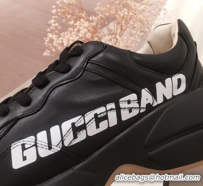 Low Cost Gucci Rhyton Sneakers in Band Print Leather 031155 Black 2021