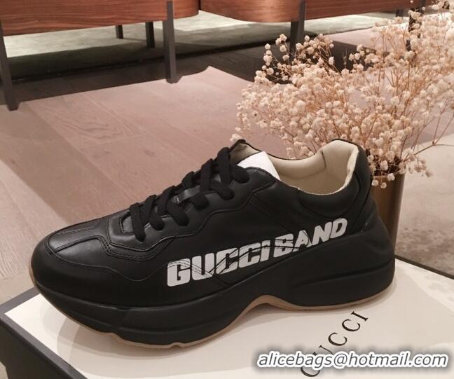 Low Cost Gucci Rhyton Sneakers in Band Print Leather 031155 Black 2021