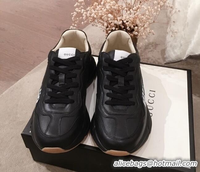 Low Cost Gucci Rhyton Sneakers in Band Print Leather 031155 Black 2021