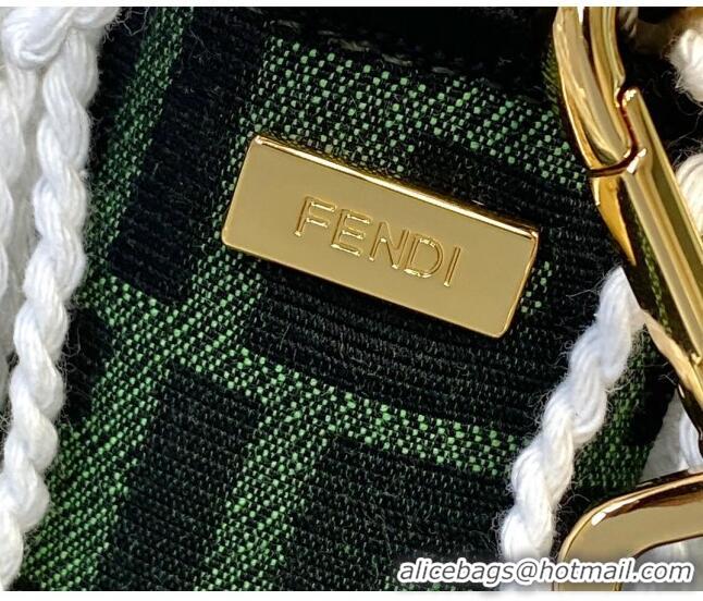 Top Quality Fendi Baguette Medium Bag in FD0424 Green Embroidered FF Canvas with Fringe 2021