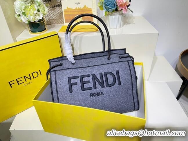 Elegant Fendi Flannel Large Roma Shopper Tote Bag FD1906 Grey 2021