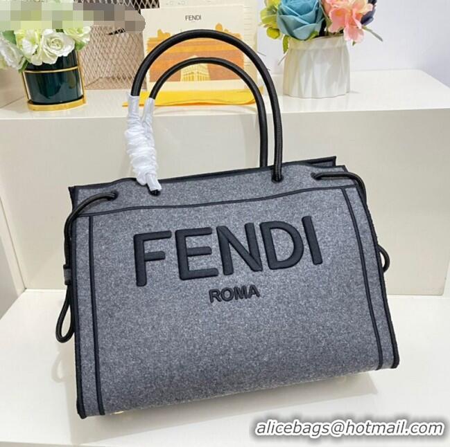 Elegant Fendi Flannel Large Roma Shopper Tote Bag FD1906 Grey 2021