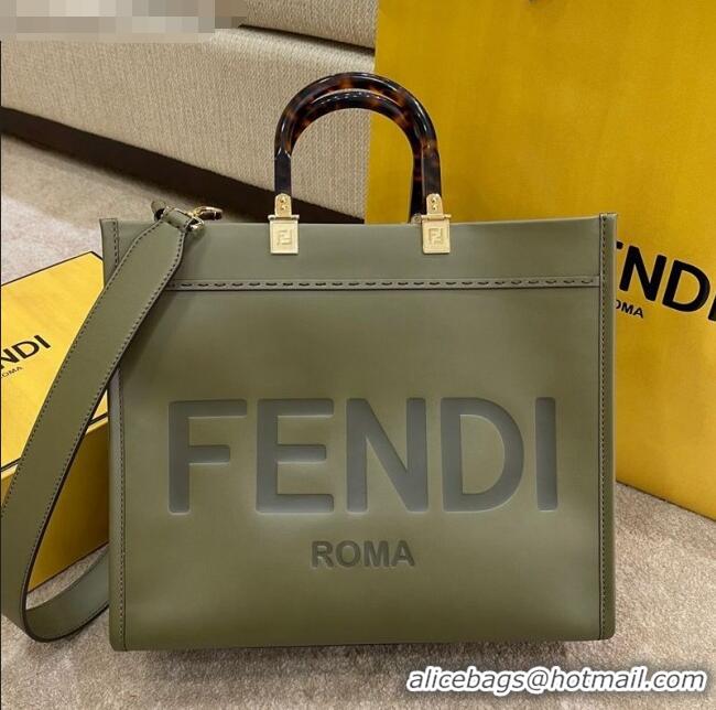 Cheapest Fendi Sunshine Medium Shopper Leather Tote Bag FD1907 Green 2021