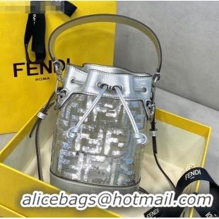 Top Design Fendi Mon Tresor Mini Bucket Bag FF Sequins FD1911 Silver 2021