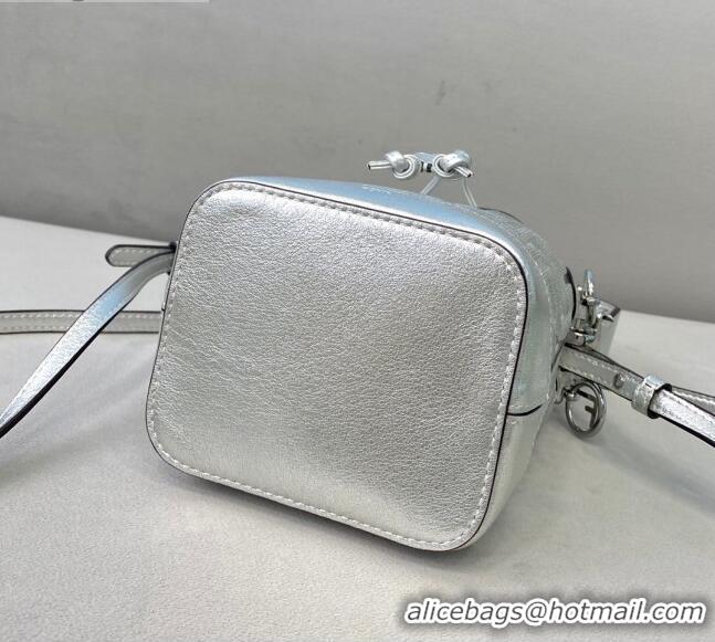 Top Design Fendi Mon Tresor Mini Bucket Bag FF Sequins FD1911 Silver 2021