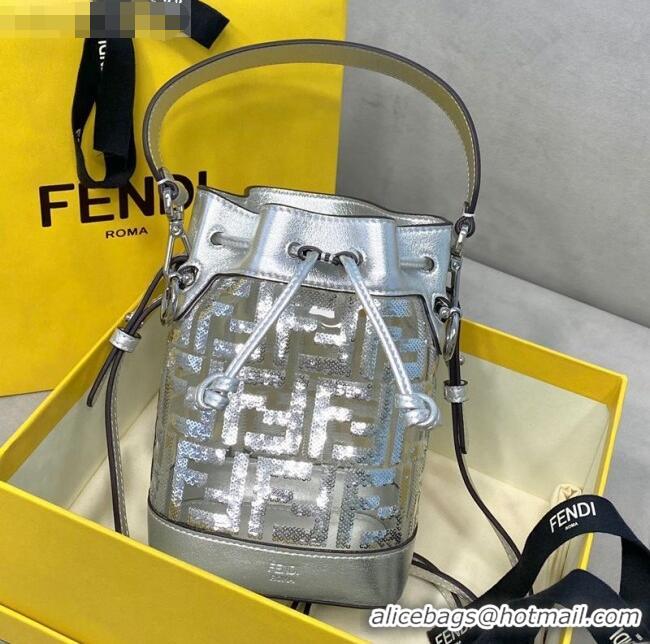 Top Design Fendi Mon Tresor Mini Bucket Bag FF Sequins FD1911 Silver 2021