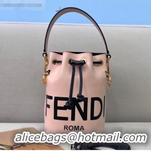 Famous Brand Fendi Mon Tresor Mini Bucket Bag in FD1912 Pink Logo Leather 2021