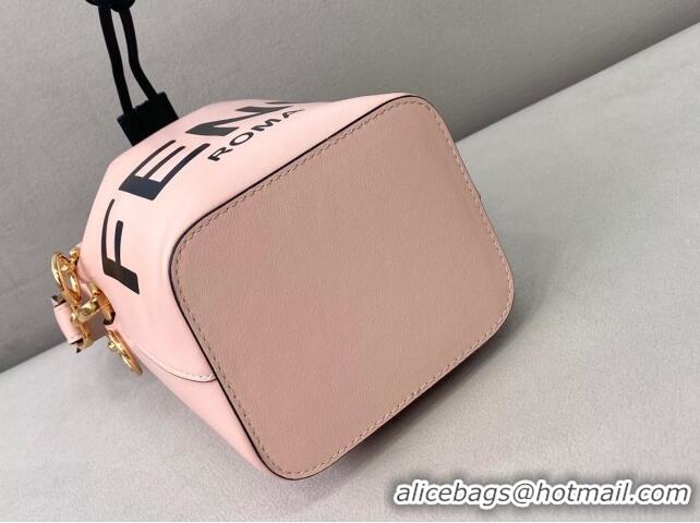 Famous Brand Fendi Mon Tresor Mini Bucket Bag in FD1912 Pink Logo Leather 2021