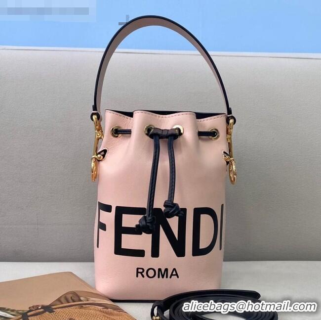 Famous Brand Fendi Mon Tresor Mini Bucket Bag in FD1912 Pink Logo Leather 2021