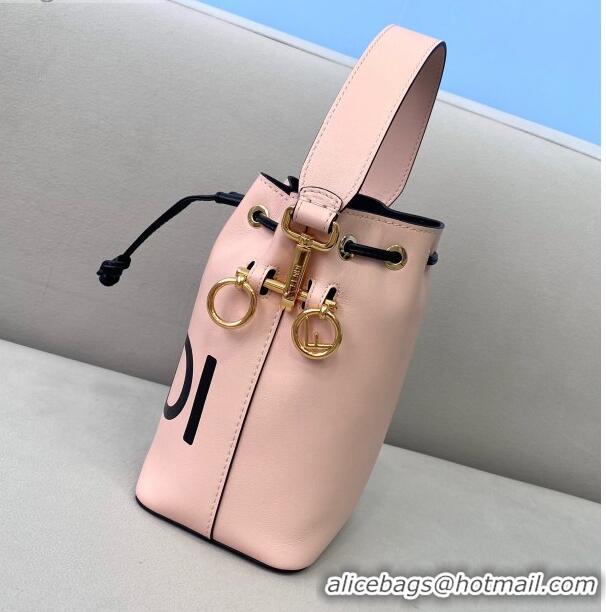 Famous Brand Fendi Mon Tresor Mini Bucket Bag in FD1912 Pink Logo Leather 2021