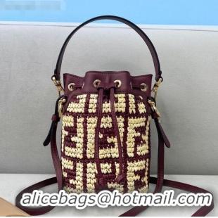 Pretty Style Fendi Raffia Mon Tresor Mini Bucket Bag FD2006 Burgundy 2021