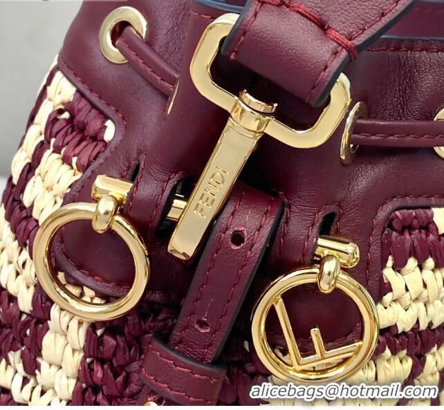 Pretty Style Fendi Raffia Mon Tresor Mini Bucket Bag FD2006 Burgundy 2021