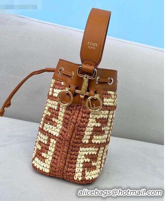 Luxury Classic Fendi Raffia Mon Tresor Mini Bucket Bag FD2006 Brown 2021