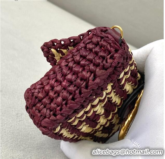 Famous Brand Fendi Woven Raffia Nano Baguette Charm FD2009 Burgundy 2020