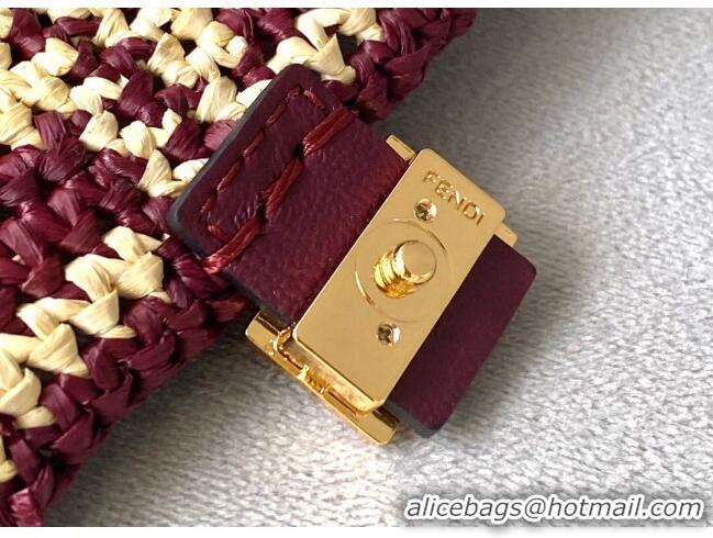 Famous Brand Fendi Woven Raffia Nano Baguette Charm FD2009 Burgundy 2020