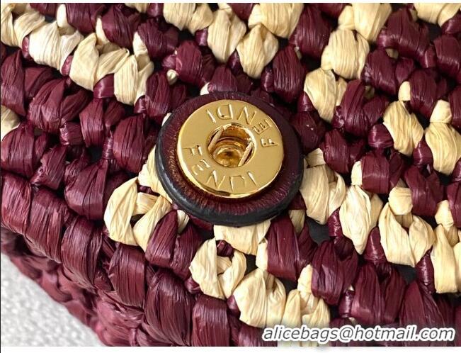 Famous Brand Fendi Woven Raffia Nano Baguette Charm FD2009 Burgundy 2020