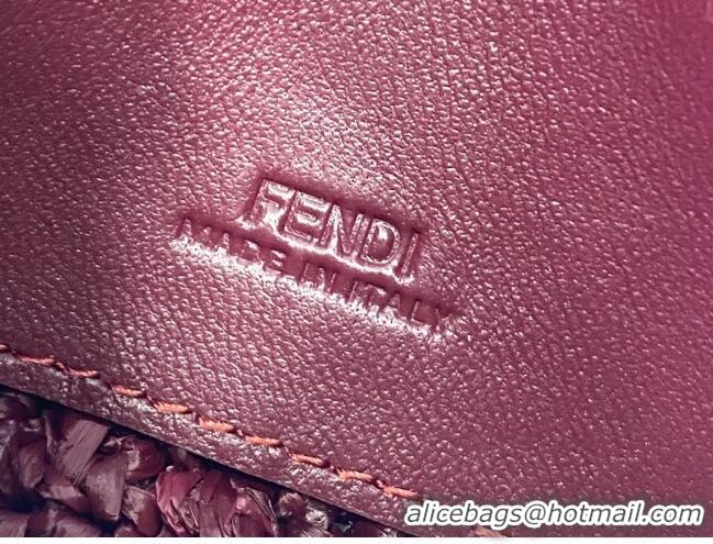 Famous Brand Fendi Woven Raffia Nano Baguette Charm FD2009 Burgundy 2020