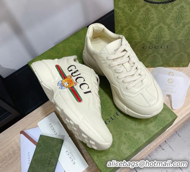 Grade Design Gucci Rhyton Sneakers in Bear Leather 033010 White 2021