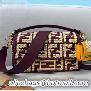 Popular Style Fendi Raffia Baguette Medium Bag FD2010 Burgundy 2021