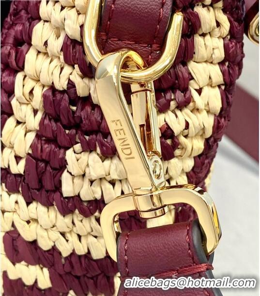 Popular Style Fendi Raffia Baguette Medium Bag FD2010 Burgundy 2021