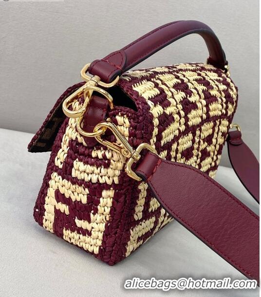 Popular Style Fendi Raffia Baguette Medium Bag FD2010 Burgundy 2021