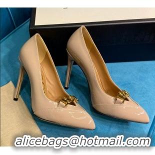 Cheap Gucci Glaze Leather Chain Pointed Pumps Nude 2021