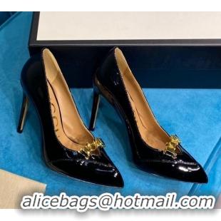 Best Price Gucci Glaze Leather Chain Pointed Pumps Black 033127 2021