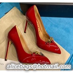 Discount Design Gucci Glaze Leather Chain Pointed Pumps Red 033128 2021