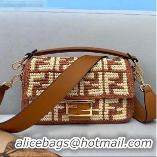 Famous Brand Fendi Raffia Baguette Medium Bag FD2010 Brown 2021