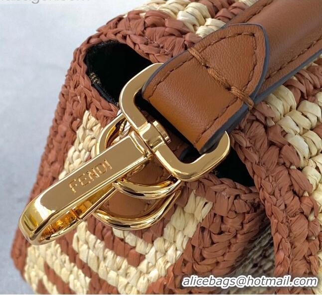 Famous Brand Fendi Raffia Baguette Medium Bag FD2010 Brown 2021