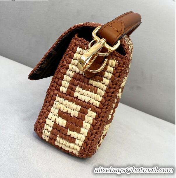 Famous Brand Fendi Raffia Baguette Medium Bag FD2010 Brown 2021