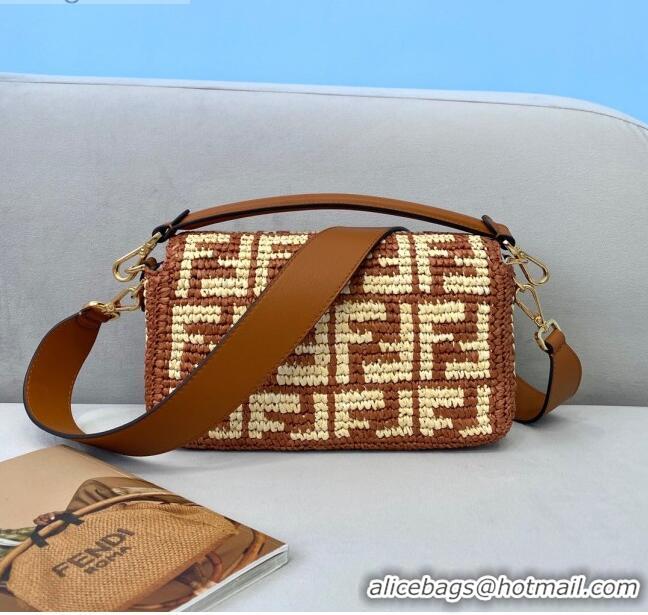 Famous Brand Fendi Raffia Baguette Medium Bag FD2010 Brown 2021