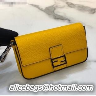 Low Cost Fendi Nano Baguette Charm in FD2017 Yellow Grained Leather 2021