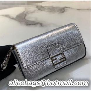 Trendy Design Fendi Nano Baguette Charm in FD2017 Silver Grained Leather 2021