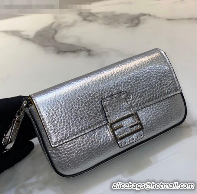 Trendy Design Fendi Nano Baguette Charm in FD2017 Silver Grained Leather 2021