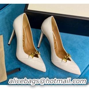 Custom Gucci Glaze Leather Chain Pointed Pumps 033129 White 2021