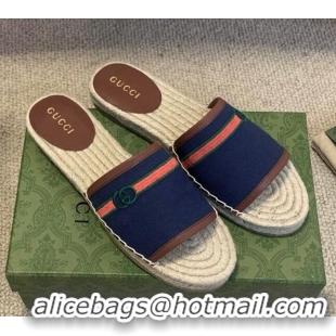 Top Quality Gucci Epilogue Canvas Web Espadrille Slide Sandal 331104 Navy Blue