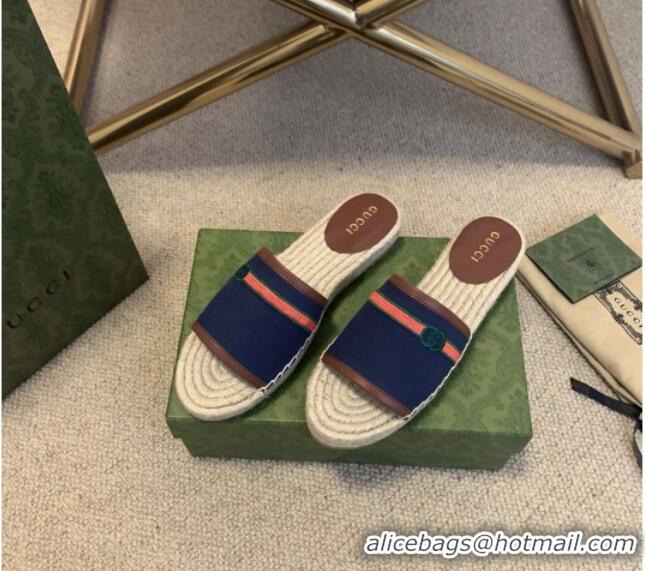 Top Quality Gucci Epilogue Canvas Web Espadrille Slide Sandal 331104 Navy Blue