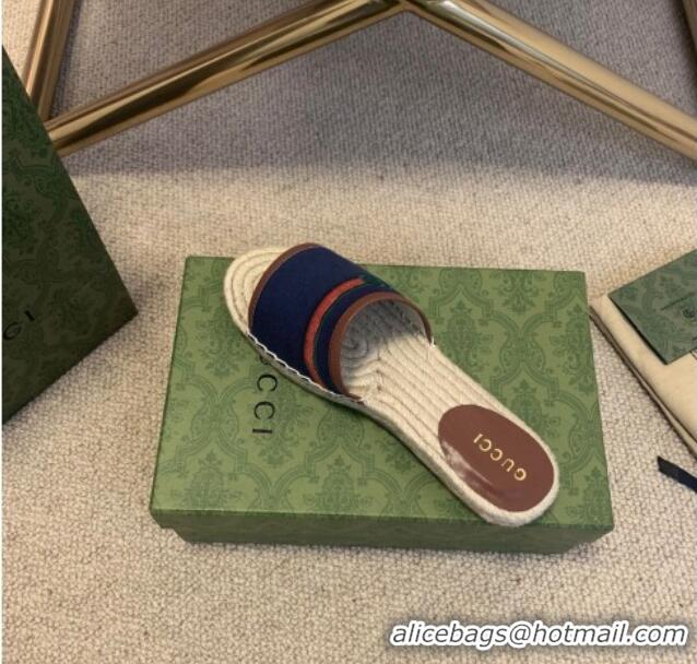 Top Quality Gucci Epilogue Canvas Web Espadrille Slide Sandal 331104 Navy Blue