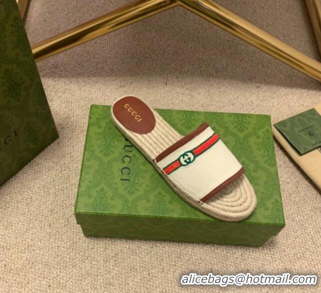 Grade Design Gucci Epilogue Canvas Web Espadrille Slide Sandal 331104 White