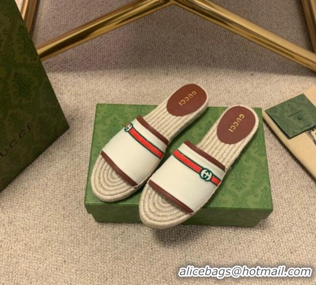 Grade Design Gucci Epilogue Canvas Web Espadrille Slide Sandal 331104 White