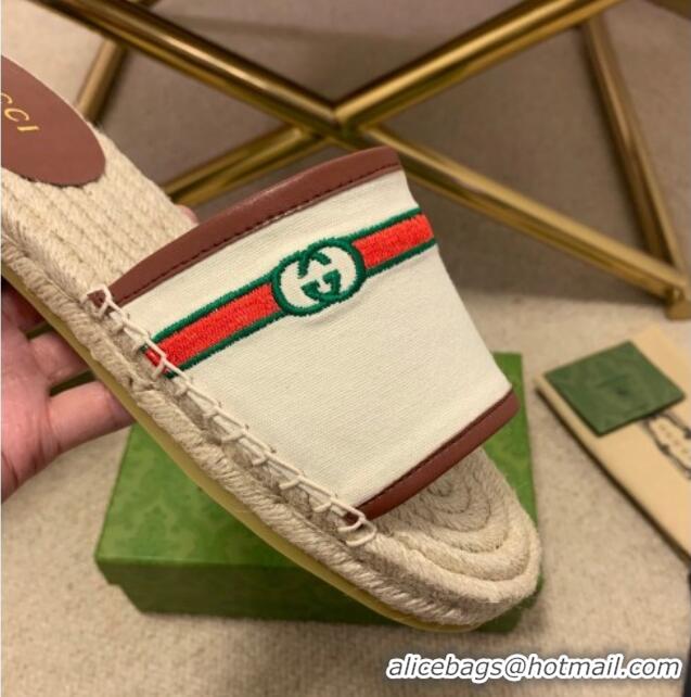 Grade Design Gucci Epilogue Canvas Web Espadrille Slide Sandal 331104 White