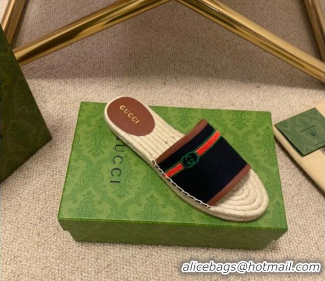 Best Luxury Gucci Epilogue Canvas Web Espadrille Slide Sandal 331104 Black